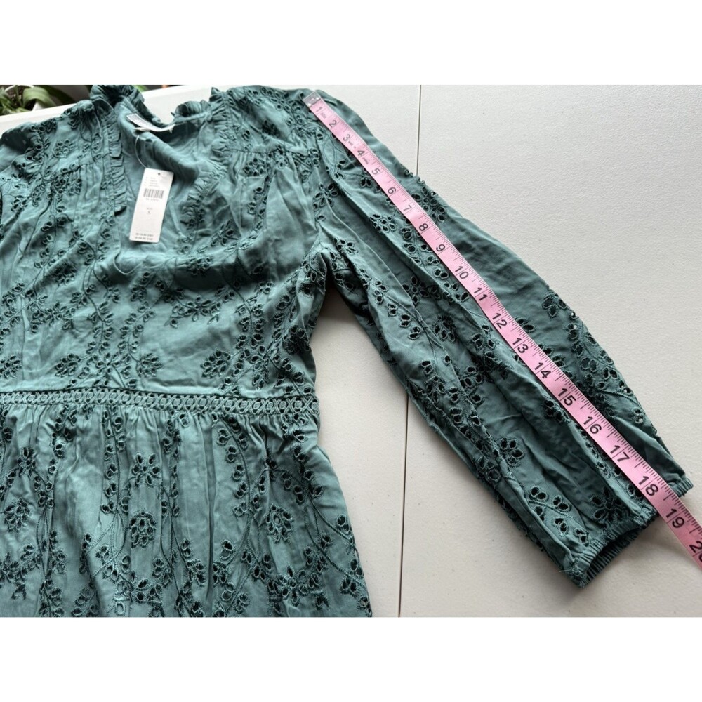 Anthropologie Daniel Rainn Eyelet Boho Tunic Blouse Women Size S Green New - Picture 6 of 9